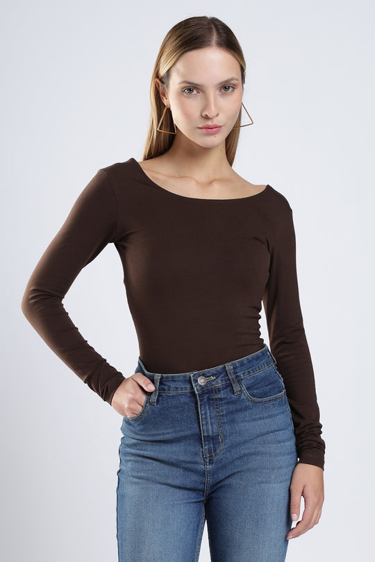 Long Sleeves Mocha Bodysuit