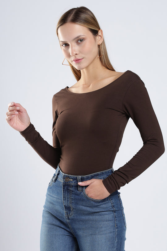 Long Sleeves Mocha Bodysuit
