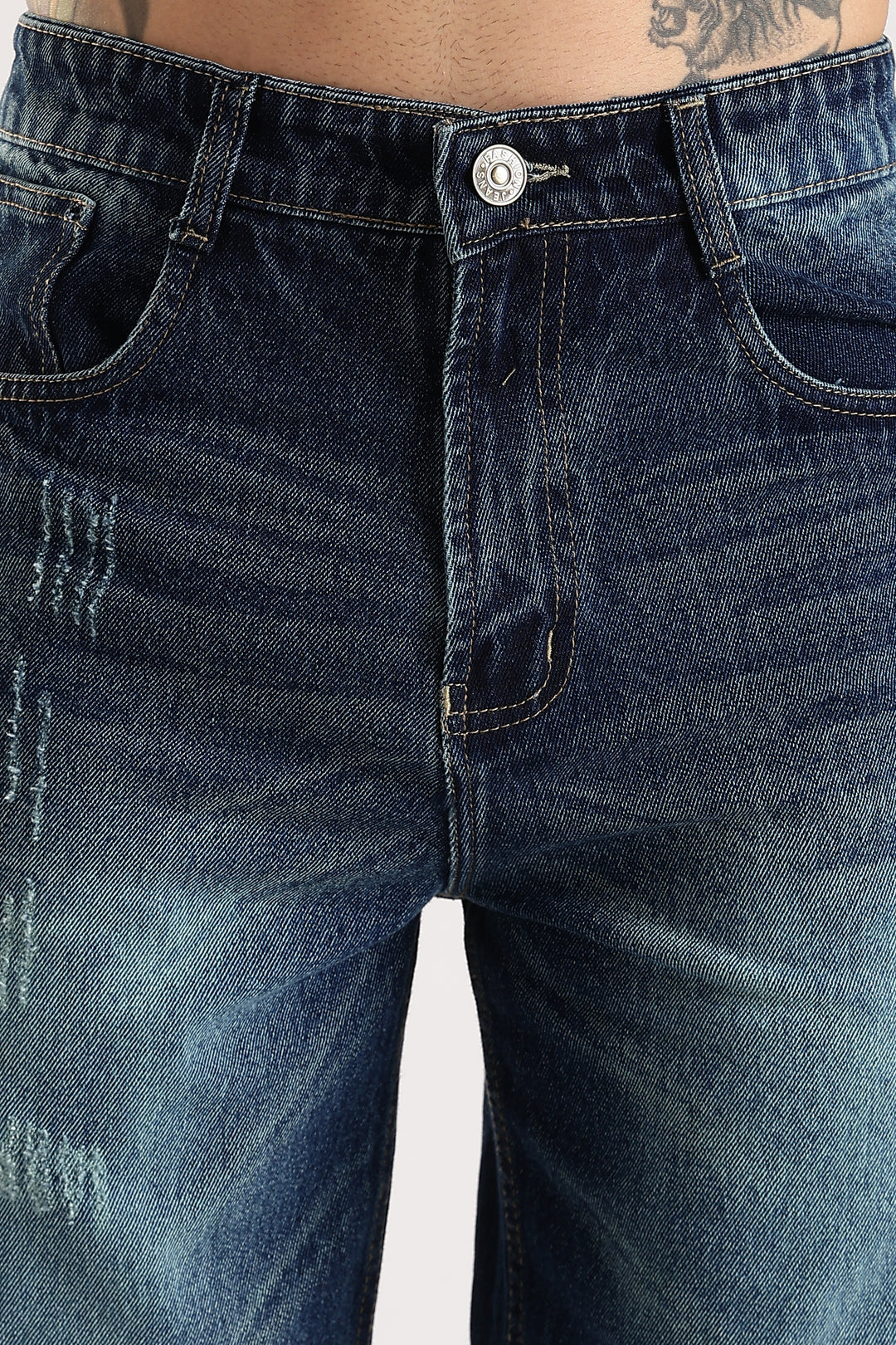 SCRATCHY DARK BLUE JEANS