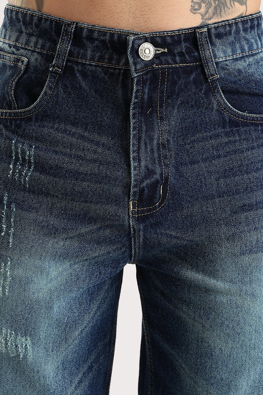 SCRATCHY DARK BLUE JEANS