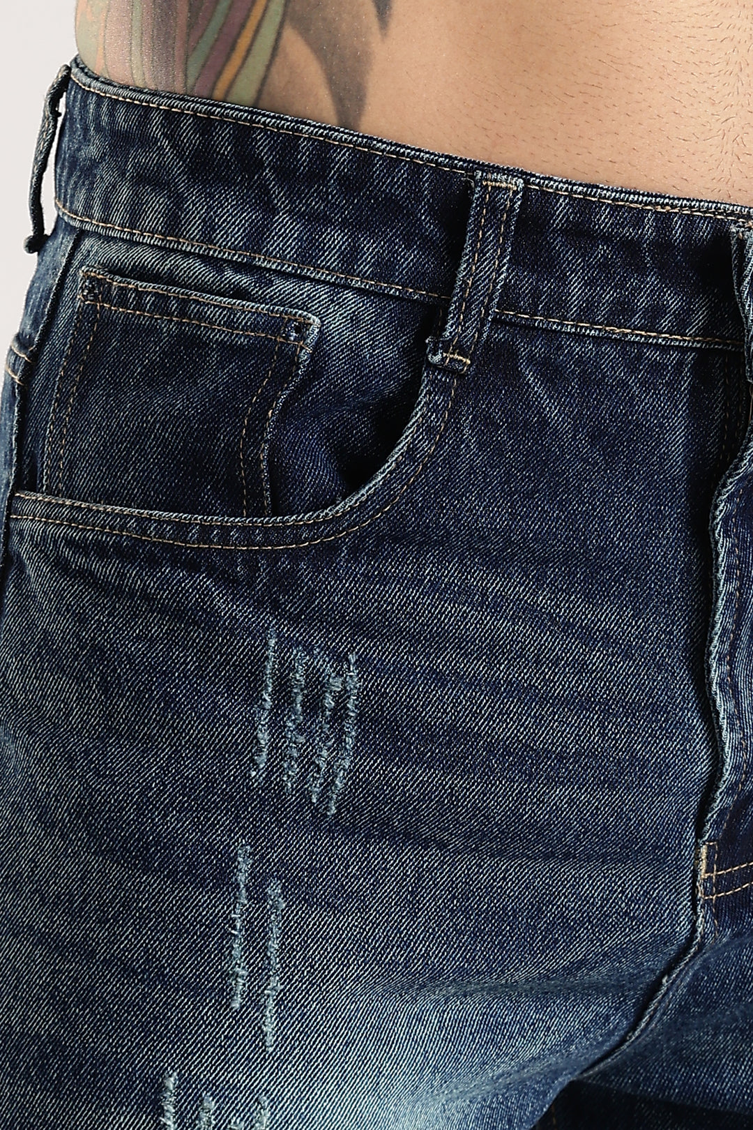 SCRATCHY DARK BLUE JEANS