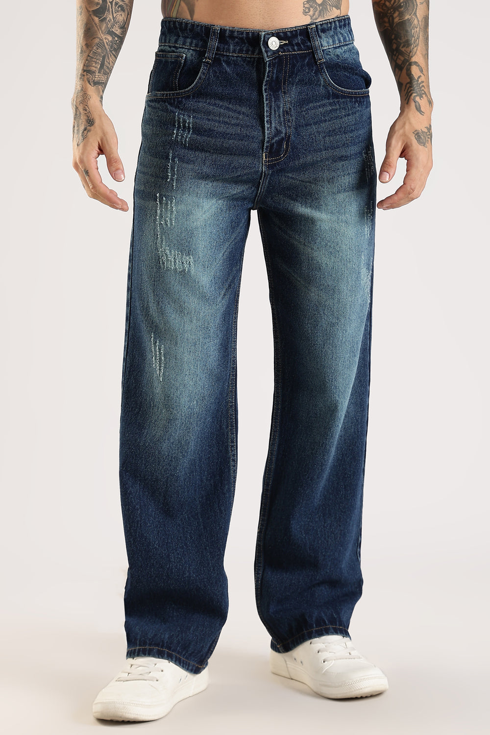 SCRATCHY DARK BLUE JEAN