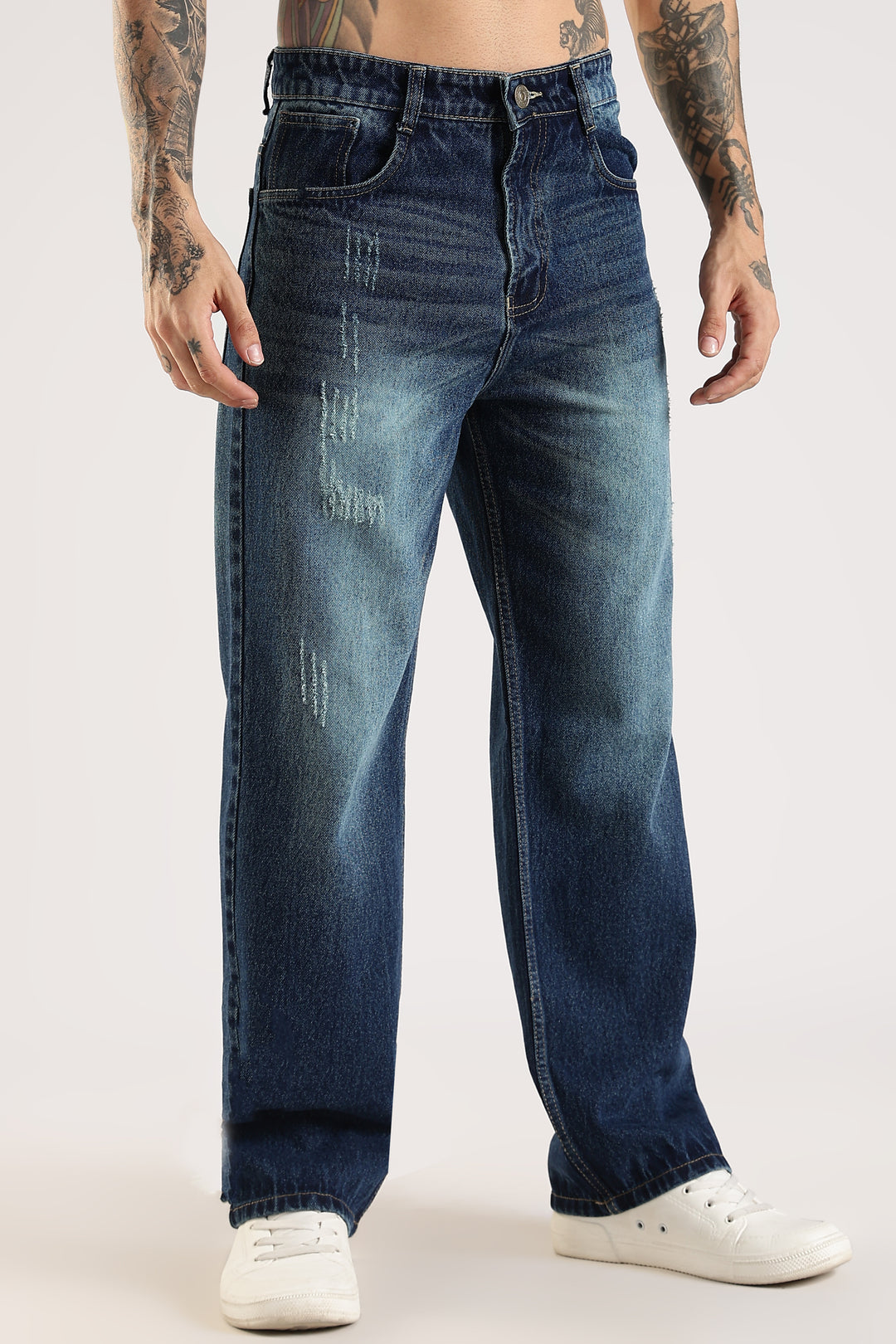 SCRATCHY DARK BLUE JEANS
