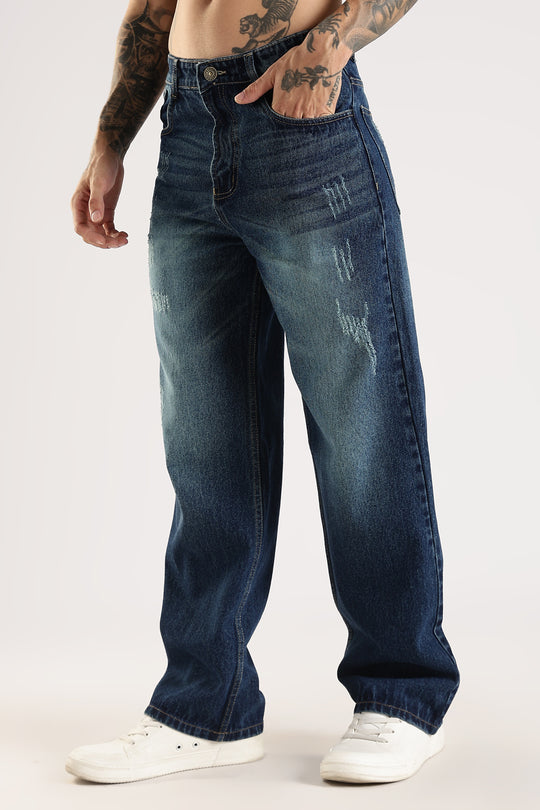 SCRATCHY DARK BLUE JEANS