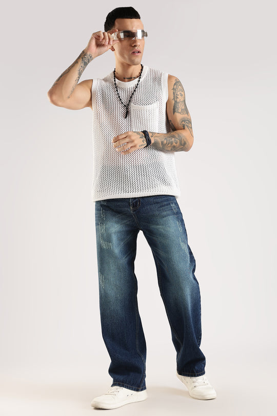 SCRATCHY DARK BLUE JEANS